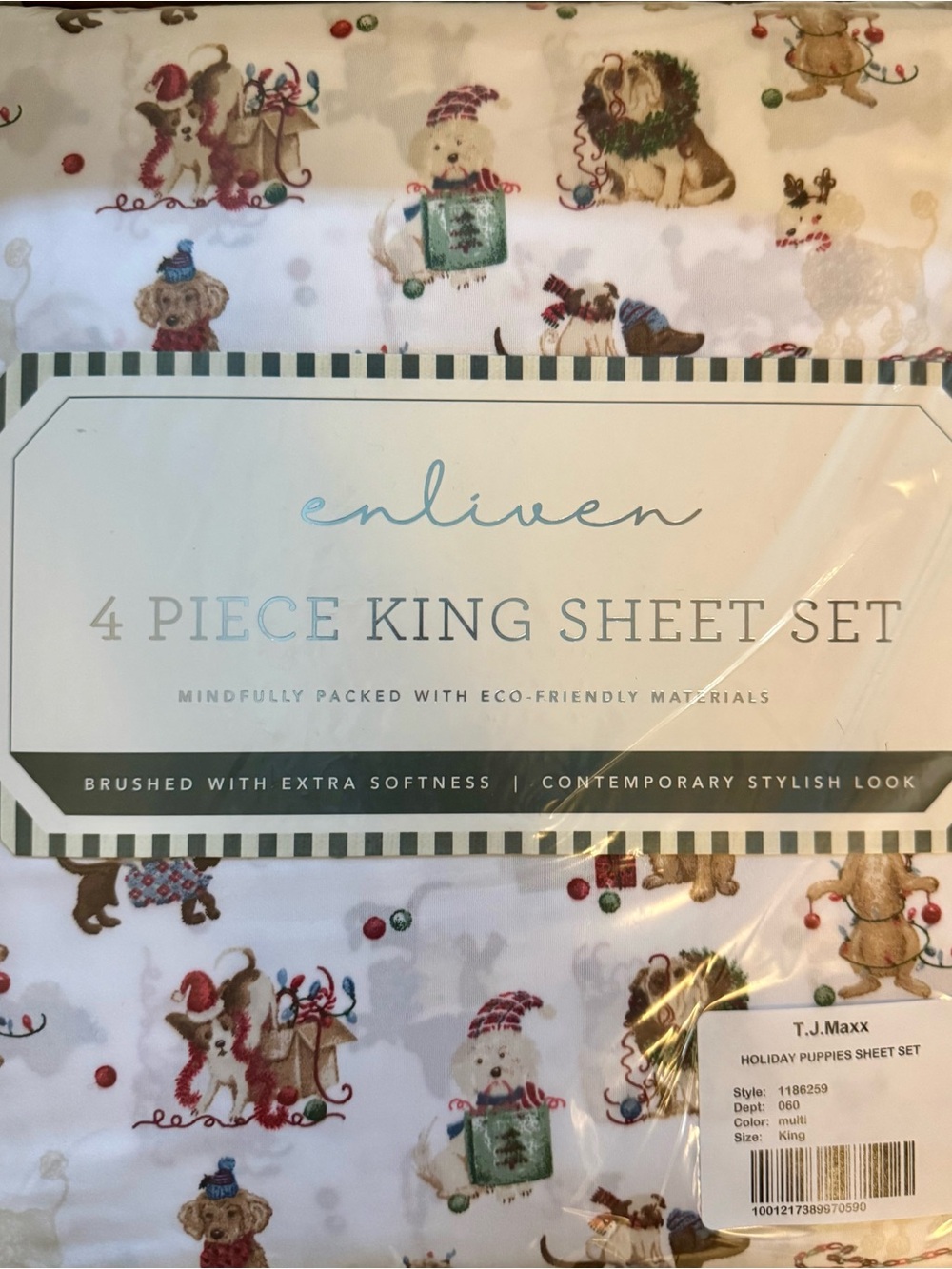 Holiday Dog Print King Sheet Set- 4 Piece